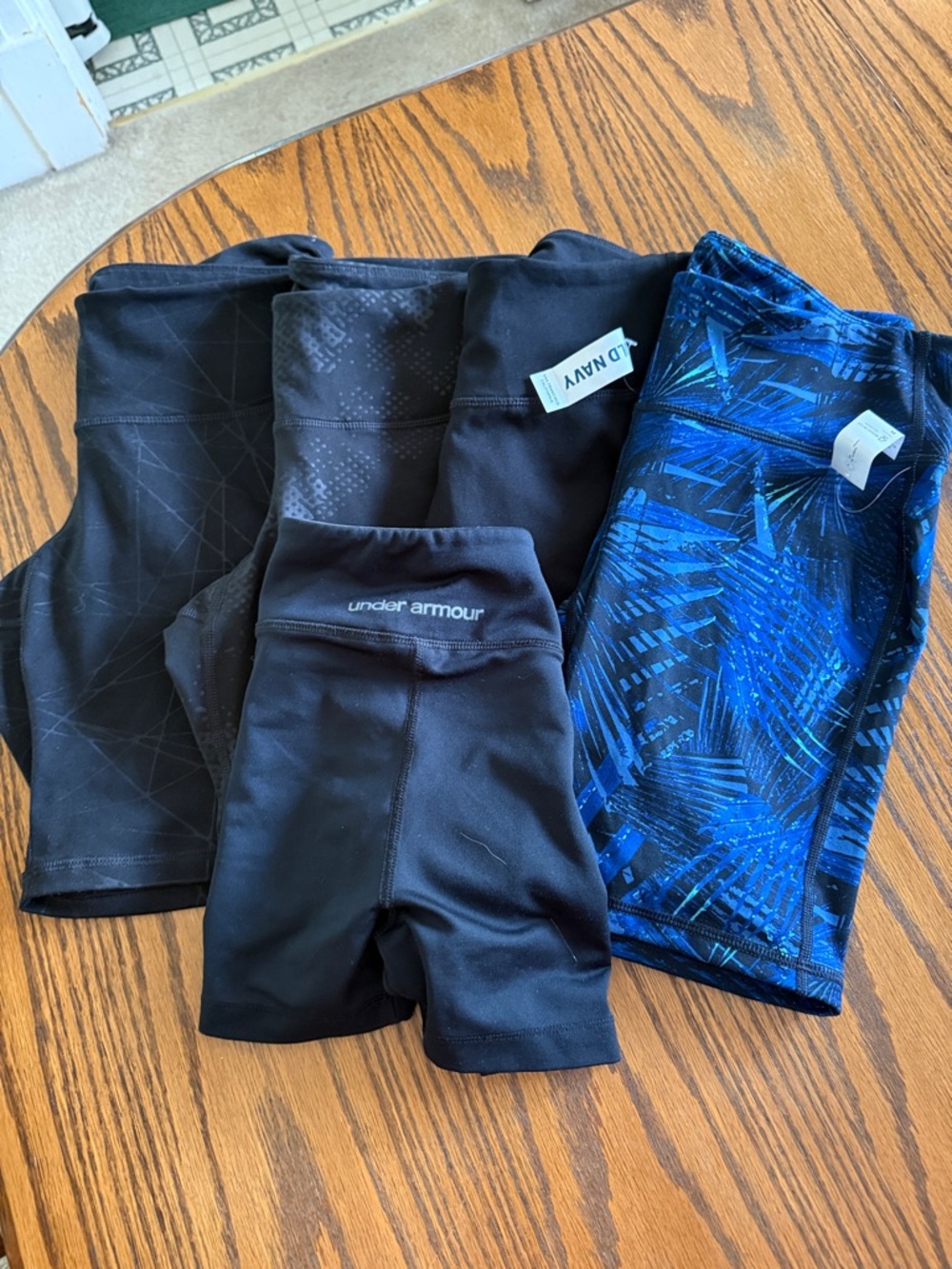Under Armour Black Spandex and Old NavyBlack & Blue Print Athletic Shorts